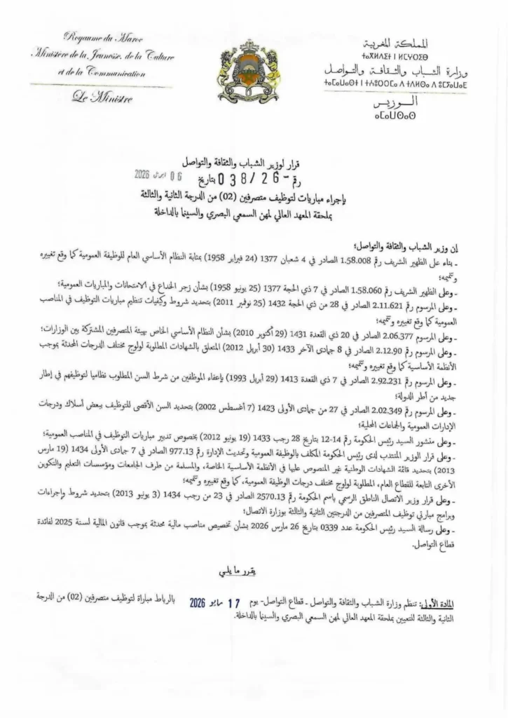 Concours Ministère de la Jeunesse 2026 : Recrutement de 6 Postes